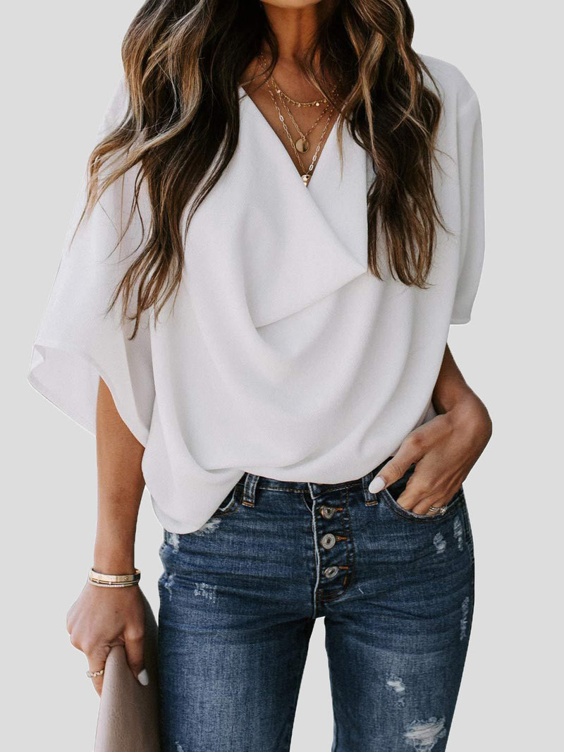 Women's Blouses Loose Solid Pile Collar Chiffon Blouse