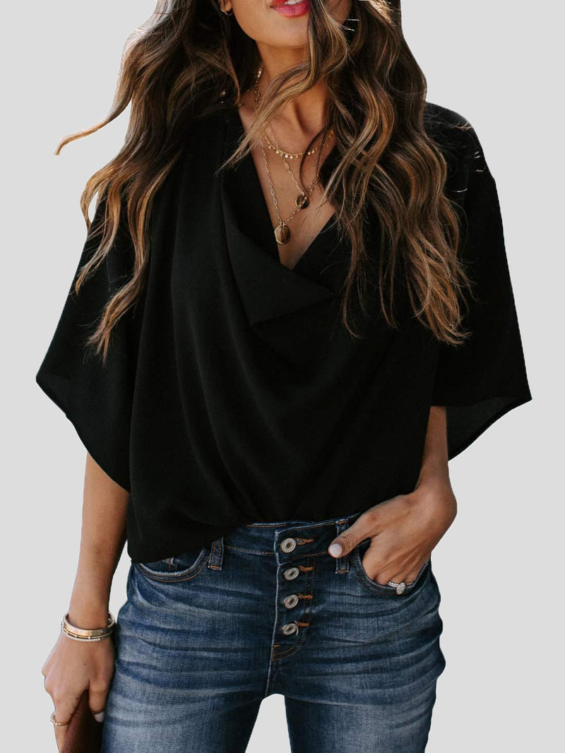 Women's Blouses Loose Solid Pile Collar Chiffon Blouse