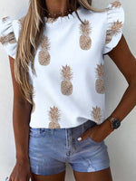 Women's Blouses Printed Crew Neck Ruffle Short Sleeve Blouse