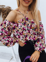 Women's Blouses Printed Halter Off Shoulder Long Sleeve Blouse