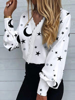 Women's Blouses Printed Lace Long Sleeve Blouse