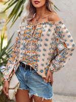 Women's Blouses Printed One-Shoulder Long Sleeve Blouse