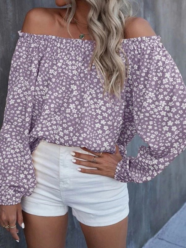 Women's Blouses Printed One-Shoulder Long Sleeve Blouse