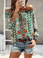 Women's Blouses Printed One-Shoulder Long Sleeve Blouse