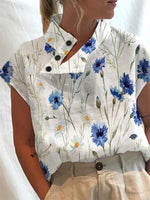 Women's Blouses Printed Turtleneck Button Sleeveless Blouse