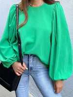 Women's Blouses Solid Crew Neck Balloon Sleeve Blouse