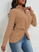 Women's Blouses Solid Lapel Knotted Long Sleeve Blouse