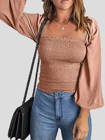 Women's Blouses Square Neck Long Sleeves Slim Blouse