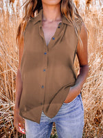 Women's Blouses Stand Collar Button Sleeveless Blouse