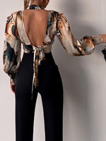 Women's Blouses Stand Collar Hollow Balloon Sleeve Bare Back Blouse