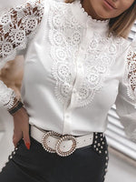 Women's Blouses Stand Collar Lace Cutout Long Sleeve Blouse