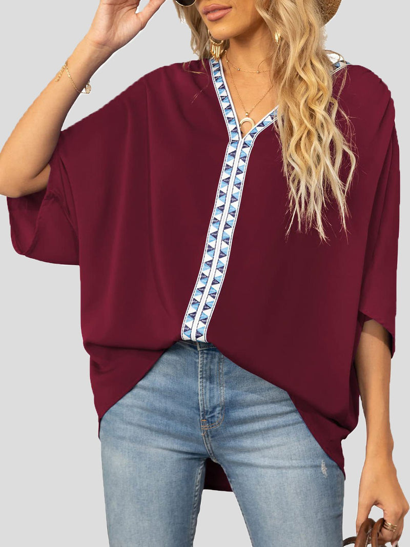 Women's Blouses V-Neck Dolman Sleeve Chiffon Blouse