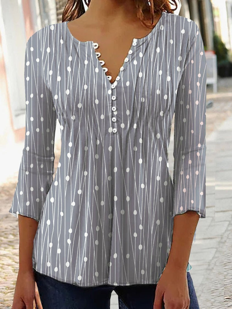 Women's Blouses V Neck Polka Dot Print Long Sleeve Blouse