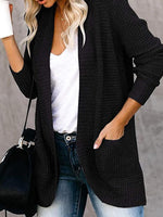 Women's Cardigans Curved Placket Pockets Sweater Cardigan