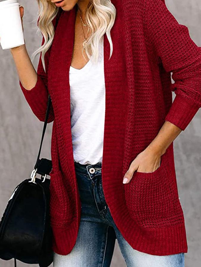 Women's Cardigans Curved Placket Pockets Sweater Cardigan