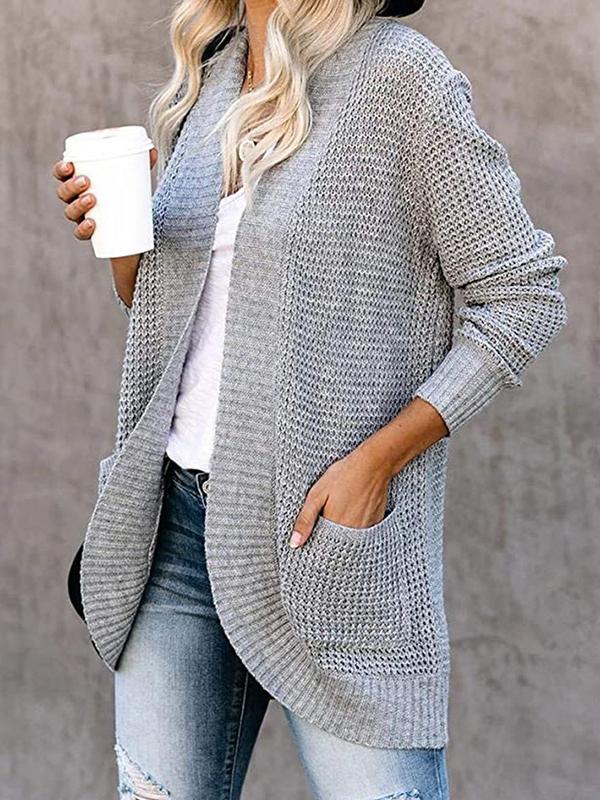 Women's Cardigans Curved Placket Pockets Sweater Cardigan