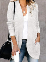 Women's Cardigans Curved Placket Pockets Sweater Cardigan