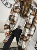Women's Coats Plaid Lapel Long Sleeve Shirt Woolen Coat