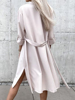 Women's Coats Solid Lace-Up Slit Mid-Length Trench Coat