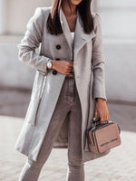 Women's Coats Solid Lapel Button Tie Wool Coats