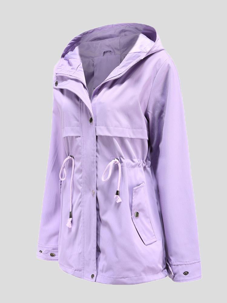 Women's Coats Zip Drawstring Outdoor Rainproof Hooded Coat