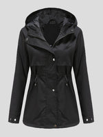 Women's Coats Zip Drawstring Outdoor Rainproof Hooded Coat