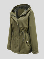 Women's Coats Zip Drawstring Outdoor Rainproof Hooded Coat