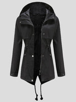 Women's Coats Zip Drawstring Outdoor Rainproof Hooded Coat