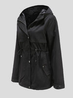 Women's Coats Zip Drawstring Outdoor Rainproof Hooded Coat