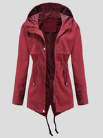 Women's Coats Zip Drawstring Outdoor Rainproof Hooded Coat