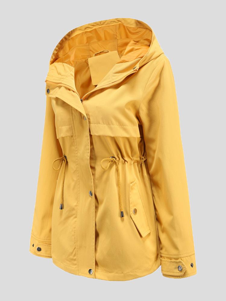 Women's Coats Zip Drawstring Outdoor Rainproof Hooded Coat