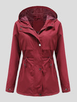 Women's Coats Zip Drawstring Outdoor Rainproof Hooded Coat