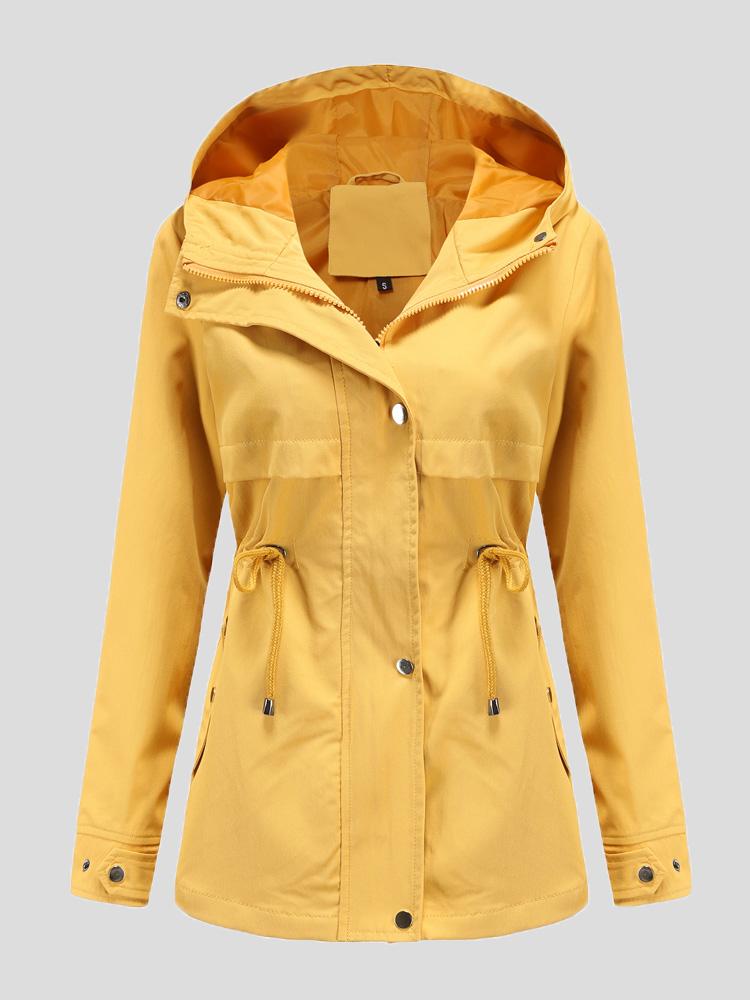 Women's Coats Zip Drawstring Outdoor Rainproof Hooded Coat