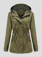 Women's Coats Zip Drawstring Outdoor Rainproof Hooded Coat