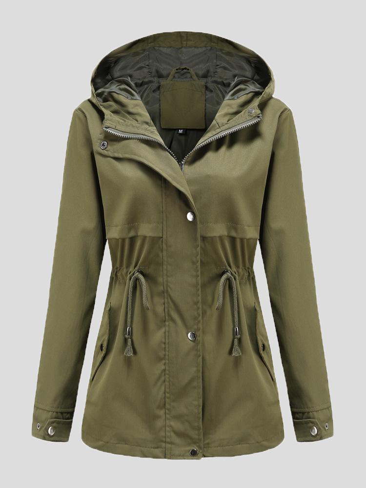 Women's Coats Zip Drawstring Outdoor Rainproof Hooded Coat