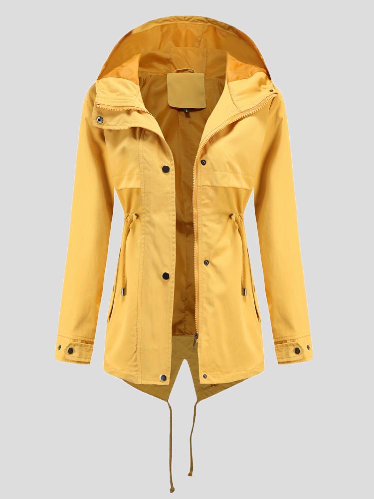 Women's Coats Zip Drawstring Outdoor Rainproof Hooded Coat