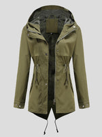 Women's Coats Zip Drawstring Outdoor Rainproof Hooded Coat