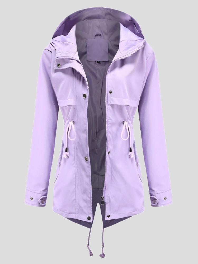 Women's Coats Zip Drawstring Outdoor Rainproof Hooded Coat