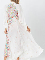 Women's Dresses Bohemian Print Deep V Neck 3/4 Sleeve Dress