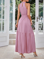 Women's Dresses Casual Neck Hanging Solid Color Waist Closing Maxi Dress