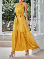 Women's Dresses Casual Neck Hanging Solid Color Waist Closing Maxi Dress