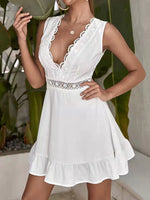 Women's Dresses Deep V-Neck Lace Bare Back Mini Dress