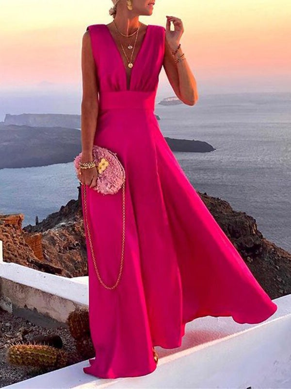 Women's Dresses Deep V-Neck Sleeveless Maxi Dress