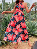 Women's Dresses Floral Halterneck Open Back Maxi Dress