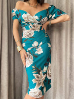 Women's Dresses Floral Print V-Neck Slim Fit Dress