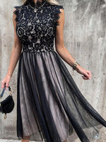 Women's Dresses Lace Paneled Mesh Sleeveless Dress