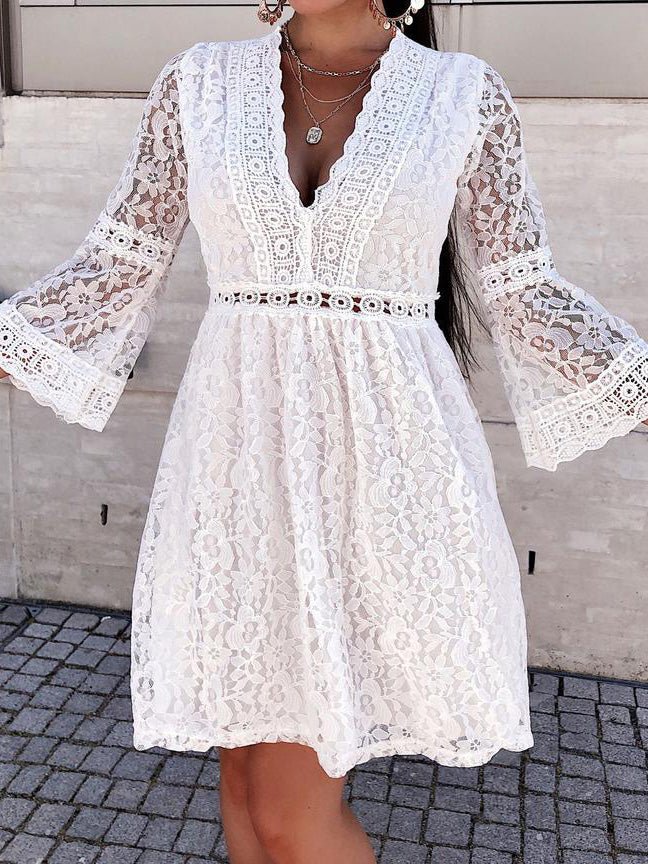 Women's Dresses Lace V-Neck Long Sleeve Mini Dress