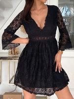 Women's Dresses Lace V-Neck Long Sleeve Mini Dress