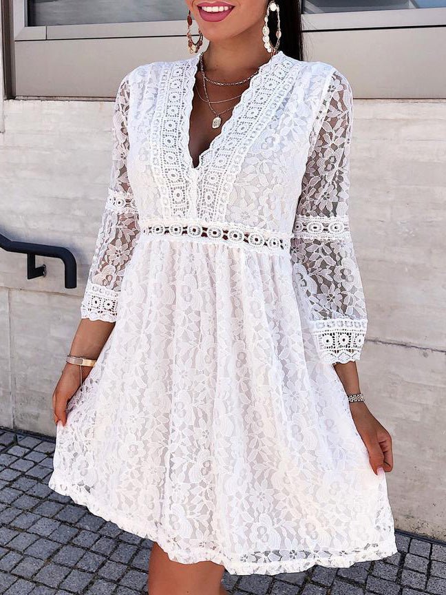 Women's Dresses Lace V-Neck Long Sleeve Mini Dress