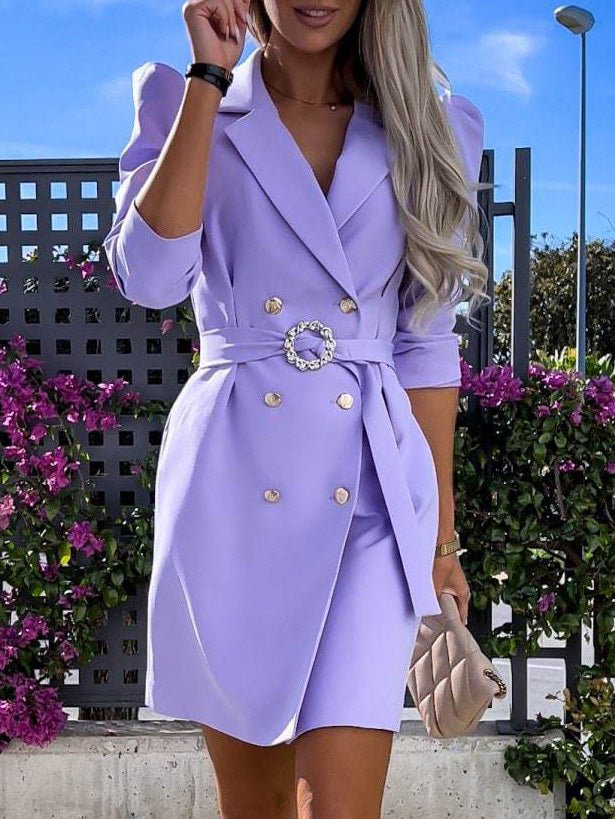 Women's Dresses Lapel Button Lace-Up Slim Dress